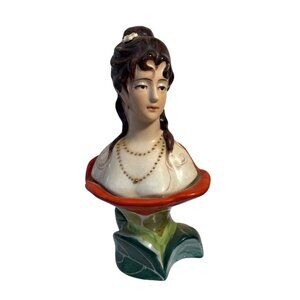 Ceramic Lady Bust Figurine With Floral Base 7.5" Tall Home Décor Collectible